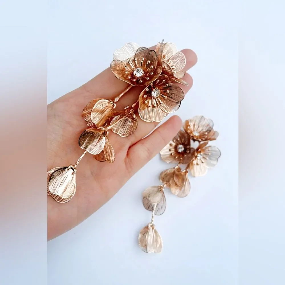 flower drop earrings A3 - Picture 4 of 5